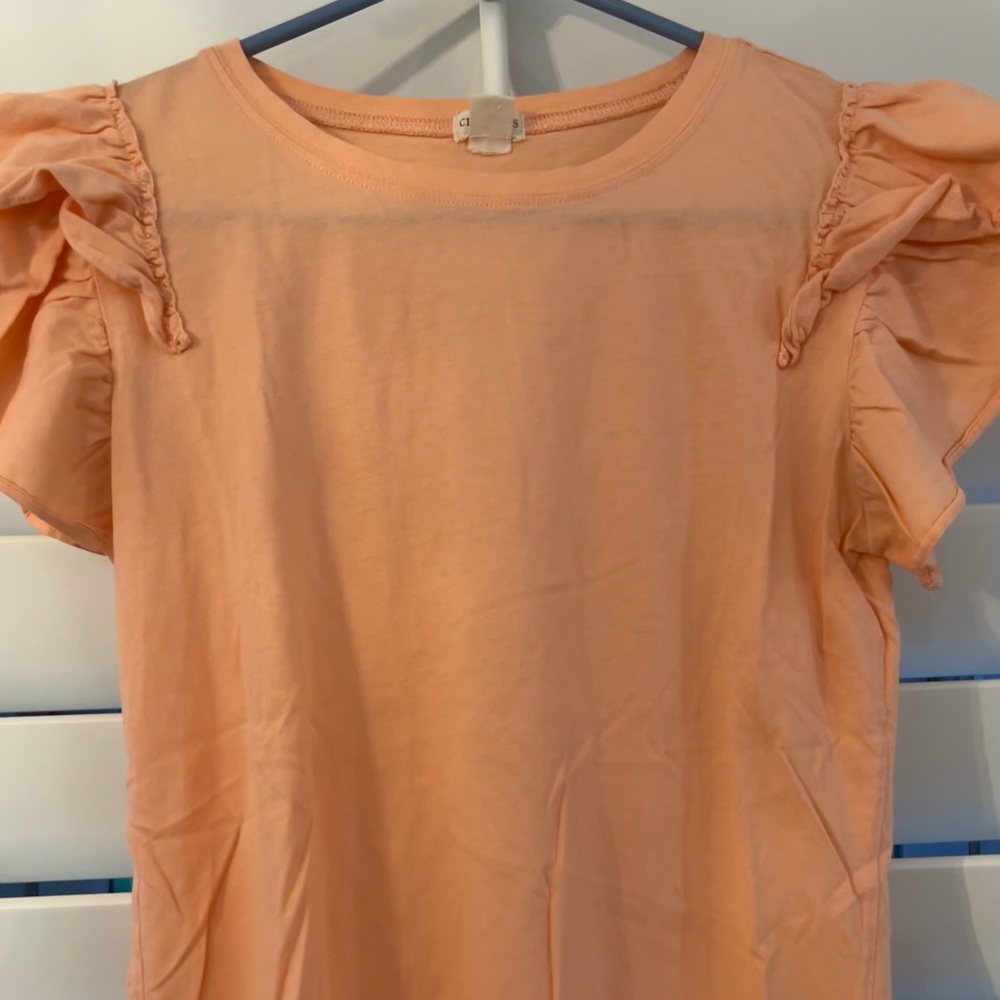 Jcrew crewcuts coral/orange ruffle sleeve top
